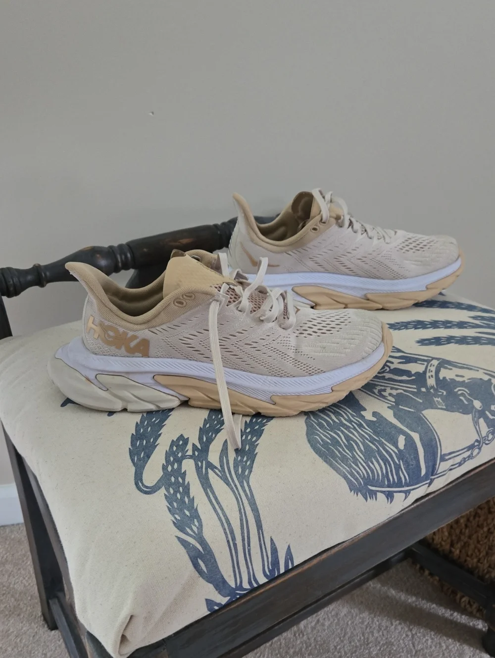 Hoka Clifton Edge Women's Running Shoes in Almond Milk/ Beige